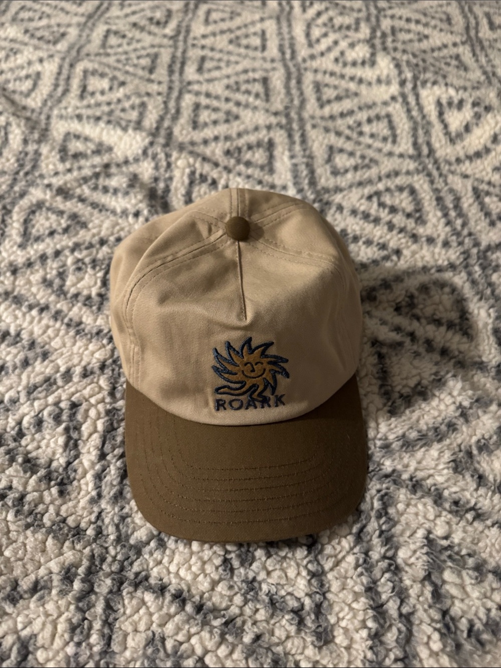 Roark Two-Tone Sun Logo Cap in Beige and Olive
